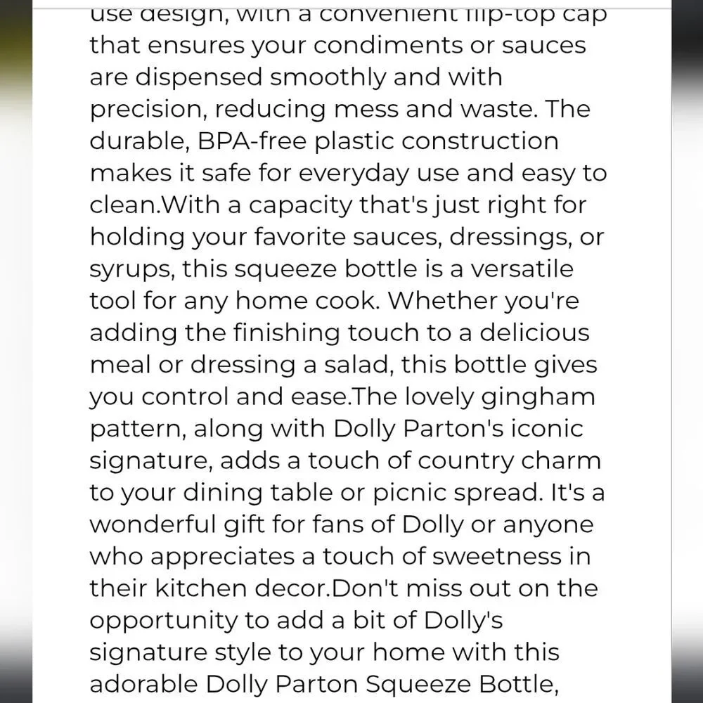 Dolly Parton Checkered‎ Squeeze Bottle- Yellow